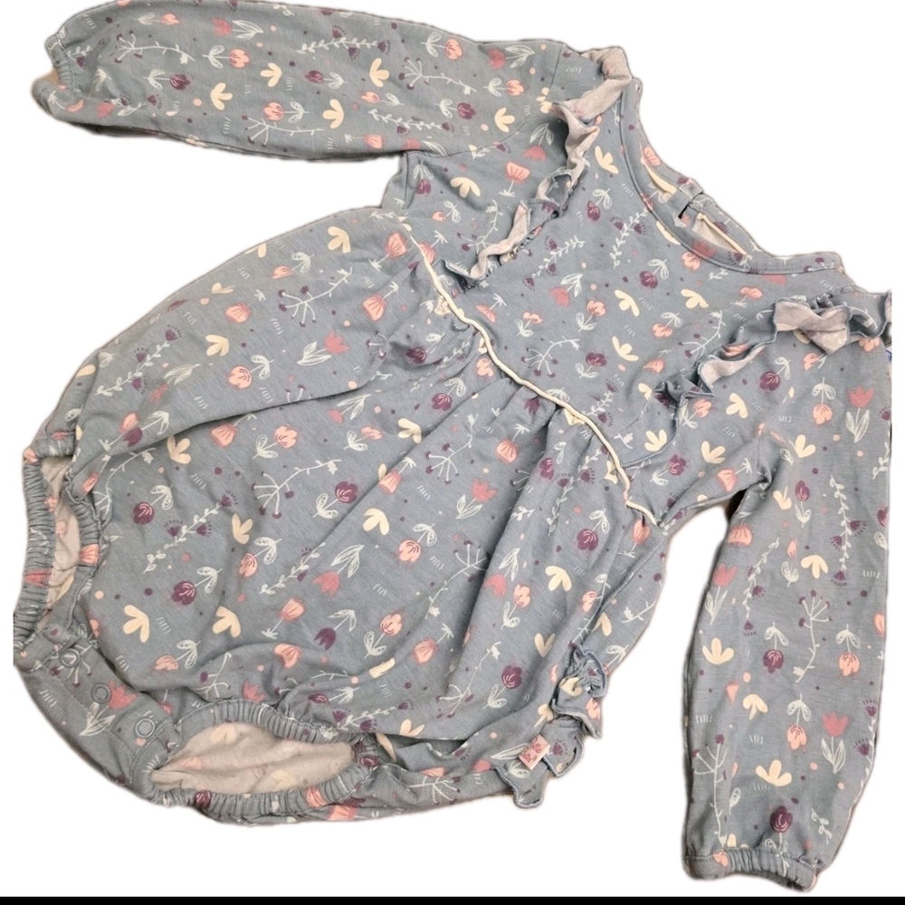 Ruffle Butts 2T Blue Pink Floral Long Sleeve Ruffle Romper NWOT